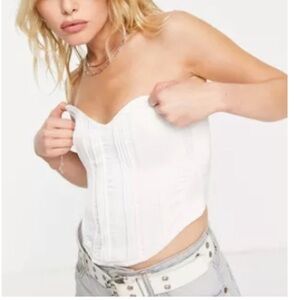 Bershka corset satin top in white